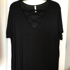 Black Tunic Top with Front Cross Straps